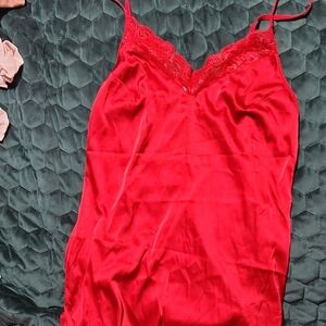Elegant Red Lace Trim Chemise